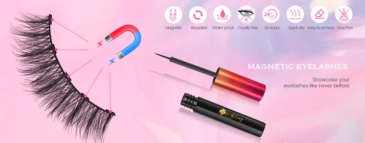 احصلي على مظهر رائع مع مجموعة الرموش المغناطيسية Pingdu Sparkling Eyelash® 3D
